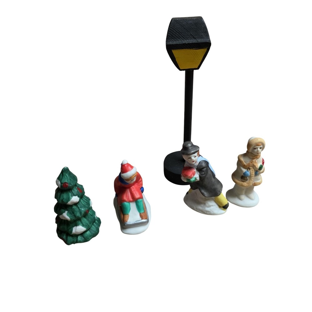 Lemax Christmas Village Multicolor Mini Figurines Lot Tree Sled Carolers Lamp